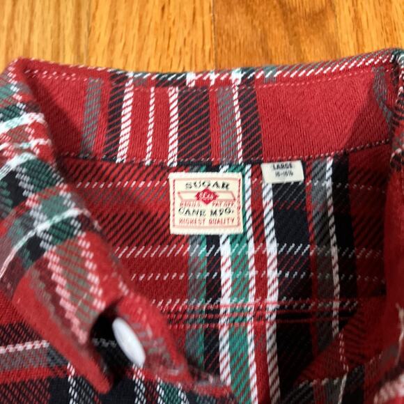 Sugar Cane Japan Button Down Flannel Shirt Red Soft Twill Check Plaid Sz Large - Picture 4 of 12